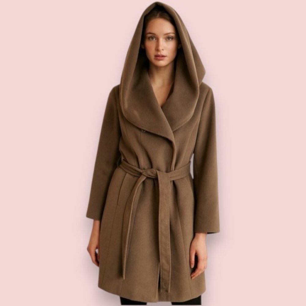 Cinzia Rocca belted virgin wool long coat brown women's size M